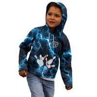 Personalized Bowling Ball Strike Graphic Kid Hoodie Blue Lightning Storm and Electric Energy - Wonder Print Shop
