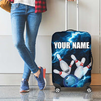 Personalized Bowling Ball Strike Graphic Luggage Cover Blue Lightning Storm and Electric Energy - Wonder Print Shop