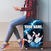 Personalized Bowling Ball Strike Graphic Luggage Cover Blue Lightning Storm and Electric Energy - Wonder Print Shop