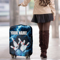 Personalized Bowling Ball Strike Graphic Luggage Cover Blue Lightning Storm and Electric Energy - Wonder Print Shop