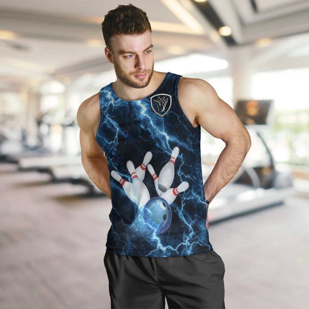 Personalized Bowling Ball Strike Graphic Men Tank Top Blue Lightning Storm and Electric Energy - Wonder Print Shop