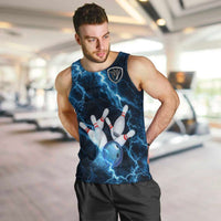 Personalized Bowling Ball Strike Graphic Men Tank Top Blue Lightning Storm and Electric Energy - Wonder Print Shop