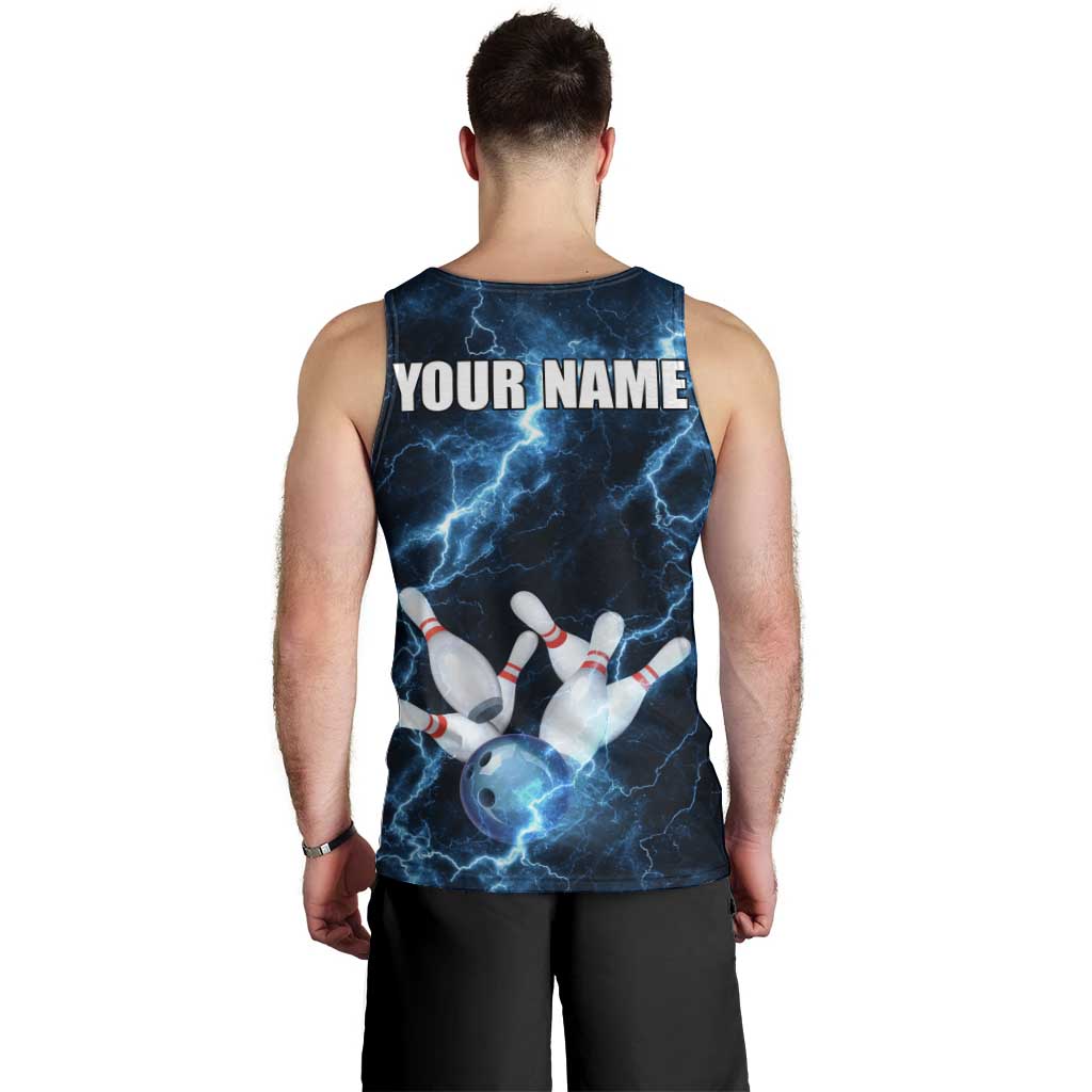 Personalized Bowling Ball Strike Graphic Men Tank Top Blue Lightning Storm and Electric Energy - Wonder Print Shop
