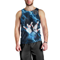 Personalized Bowling Ball Strike Graphic Men Tank Top Blue Lightning Storm and Electric Energy - Wonder Print Shop