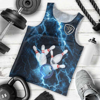Personalized Bowling Ball Strike Graphic Men Tank Top Blue Lightning Storm and Electric Energy - Wonder Print Shop