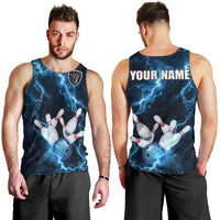 Personalized Bowling Ball Strike Graphic Men Tank Top Blue Lightning Storm and Electric Energy - Wonder Print Shop