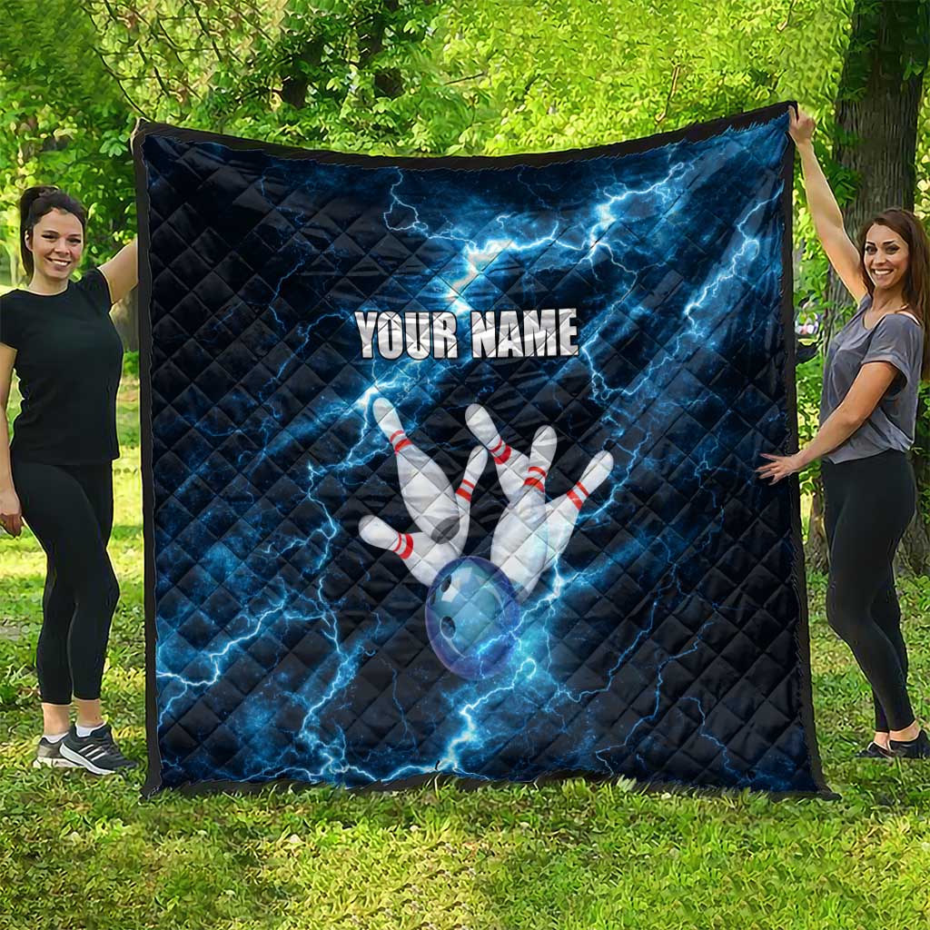 Personalized Bowling Ball Strike Graphic Quilt Blue Lightning Storm and Electric Energy - Wonder Print Shop