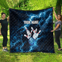 Personalized Bowling Ball Strike Graphic Quilt Blue Lightning Storm and Electric Energy - Wonder Print Shop