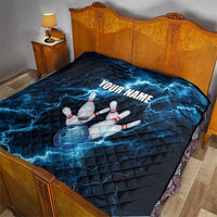Personalized Bowling Ball Strike Graphic Quilt Blue Lightning Storm and Electric Energy - Wonder Print Shop