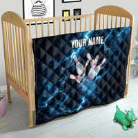Personalized Bowling Ball Strike Graphic Quilt Blue Lightning Storm and Electric Energy - Wonder Print Shop