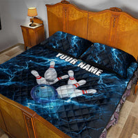 Personalized Bowling Ball Strike Graphic Quilt Bed Set Blue Lightning Storm and Electric Energy - Wonder Print Shop
