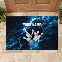 Personalized Bowling Ball Strike Graphic Rubber Doormat Blue Lightning Storm and Electric Energy - Wonder Print Shop