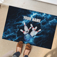 Personalized Bowling Ball Strike Graphic Rubber Doormat Blue Lightning Storm and Electric Energy - Wonder Print Shop
