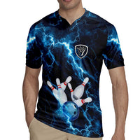 Personalized Bowling Ball Strike Graphic Rugby Jersey Blue Lightning Storm and Electric Energy - Wonder Print Shop