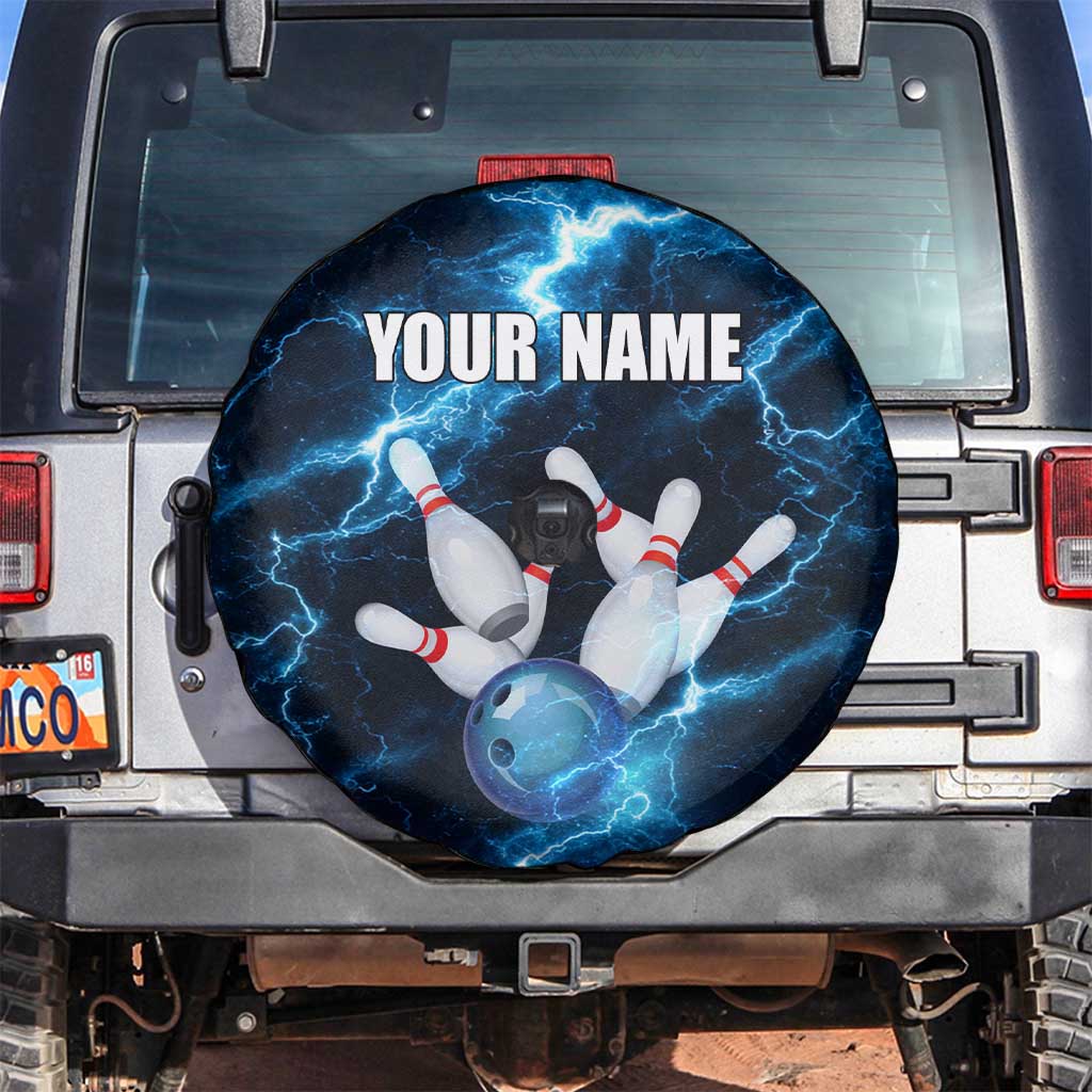Personalized Bowling Ball Strike Graphic Spare Tire Cover Blue Lightning Storm and Electric Energy - Wonder Print Shop