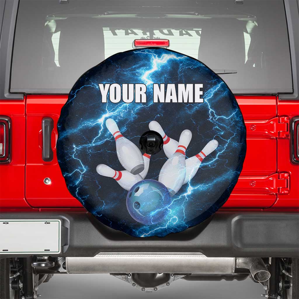 Personalized Bowling Ball Strike Graphic Spare Tire Cover Blue Lightning Storm and Electric Energy - Wonder Print Shop