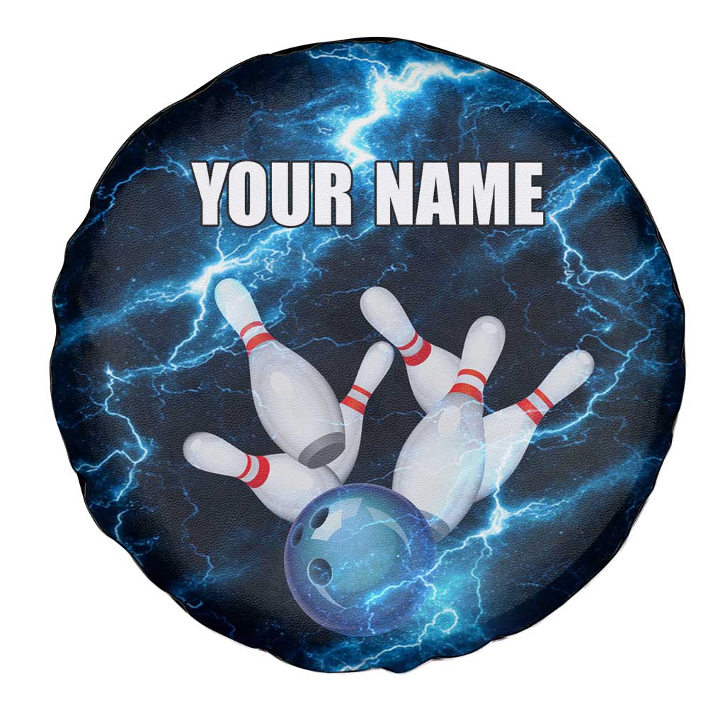 Personalized Bowling Ball Strike Graphic Spare Tire Cover Blue Lightning Storm and Electric Energy - Wonder Print Shop