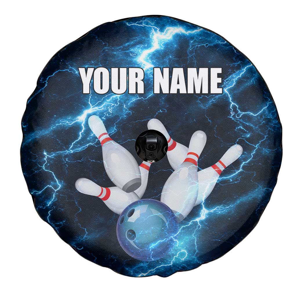 Personalized Bowling Ball Strike Graphic Spare Tire Cover Blue Lightning Storm and Electric Energy - Wonder Print Shop