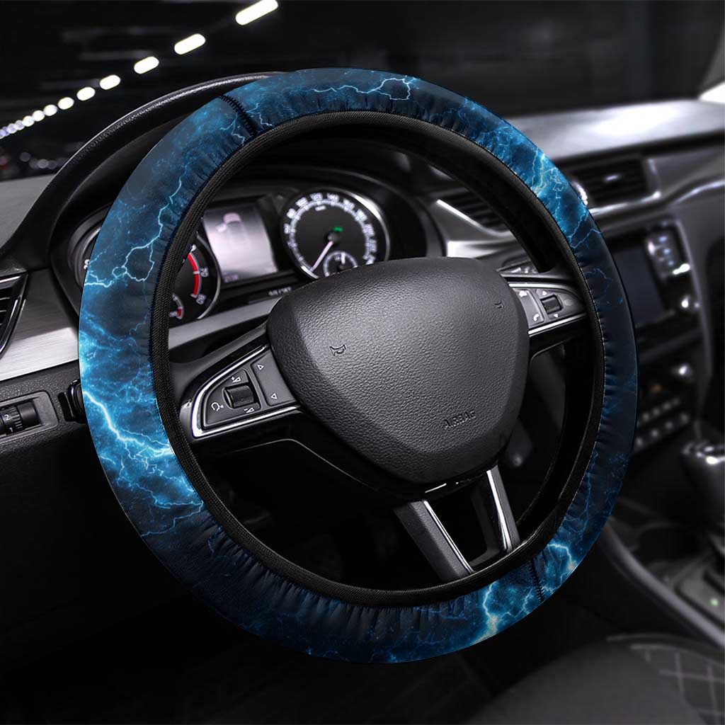 Bowling Ball Strike Graphic Steering Wheel Cover Blue Lightning Storm and Electric Energy - Wonder Print Shop