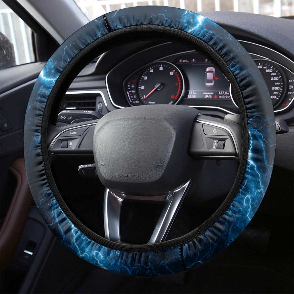 Bowling Ball Strike Graphic Steering Wheel Cover Blue Lightning Storm and Electric Energy - Wonder Print Shop