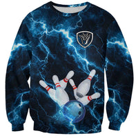Personalized Bowling Ball Strike Graphic Sweatshirt Blue Lightning Storm and Electric Energy - Wonder Print Shop