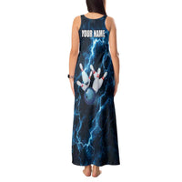 Personalized Bowling Ball Strike Graphic Tank Maxi Dress Blue Lightning Storm and Electric Energy - Wonder Print Shop