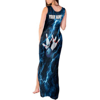 Personalized Bowling Ball Strike Graphic Tank Maxi Dress Blue Lightning Storm and Electric Energy - Wonder Print Shop