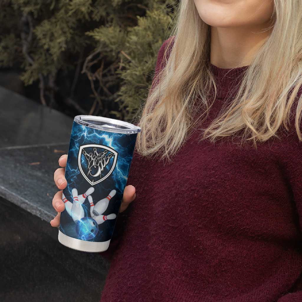 Personalized Bowling Ball Strike Graphic Tumbler Cup Blue Lightning Storm and Electric Energy - Wonder Print Shop