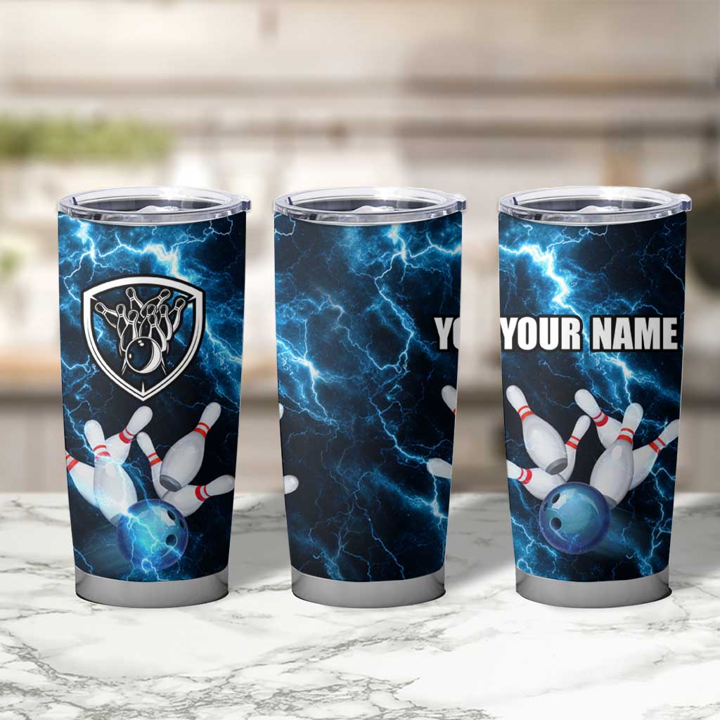 Personalized Bowling Ball Strike Graphic Tumbler Cup Blue Lightning Storm and Electric Energy - Wonder Print Shop