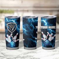 Personalized Bowling Ball Strike Graphic Tumbler Cup Blue Lightning Storm and Electric Energy - Wonder Print Shop
