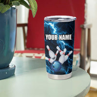 Personalized Bowling Ball Strike Graphic Tumbler Cup Blue Lightning Storm and Electric Energy - Wonder Print Shop