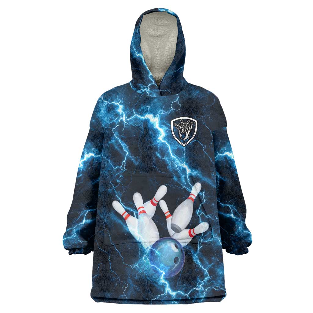 Personalized Bowling Ball Strike Graphic Wearable Blanket Hoodie Blue Lightning Storm and Electric Energy - Wonder Print Shop