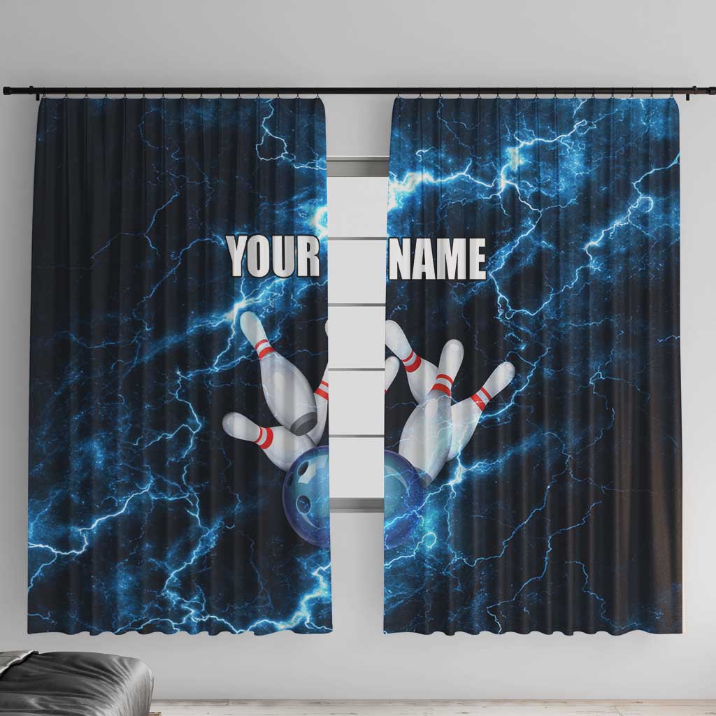 Personalized Bowling Ball Strike Graphic Window Curtain Blue Lightning Storm and Electric Energy - Wonder Print Shop