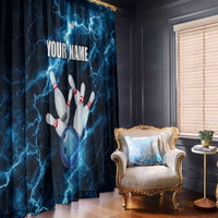 Personalized Bowling Ball Strike Graphic Window Curtain Blue Lightning Storm and Electric Energy - Wonder Print Shop