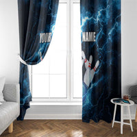 Personalized Bowling Ball Strike Graphic Window Curtain Blue Lightning Storm and Electric Energy - Wonder Print Shop