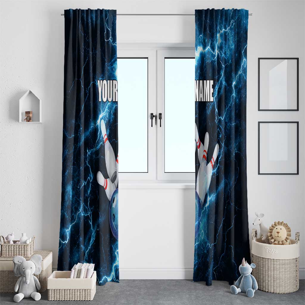 Personalized Bowling Ball Strike Graphic Window Curtain Blue Lightning Storm and Electric Energy - Wonder Print Shop