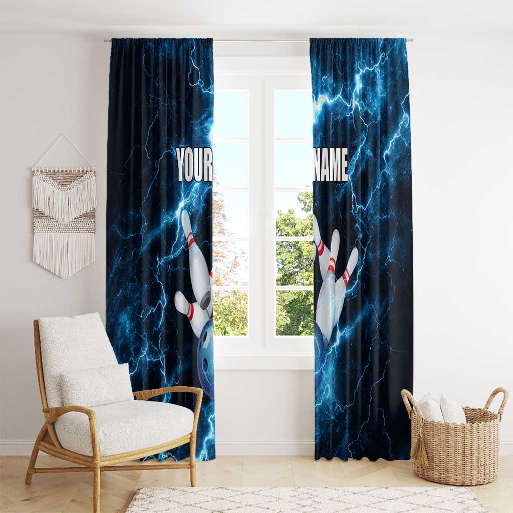 Personalized Bowling Ball Strike Graphic Window Curtain Blue Lightning Storm and Electric Energy - Wonder Print Shop