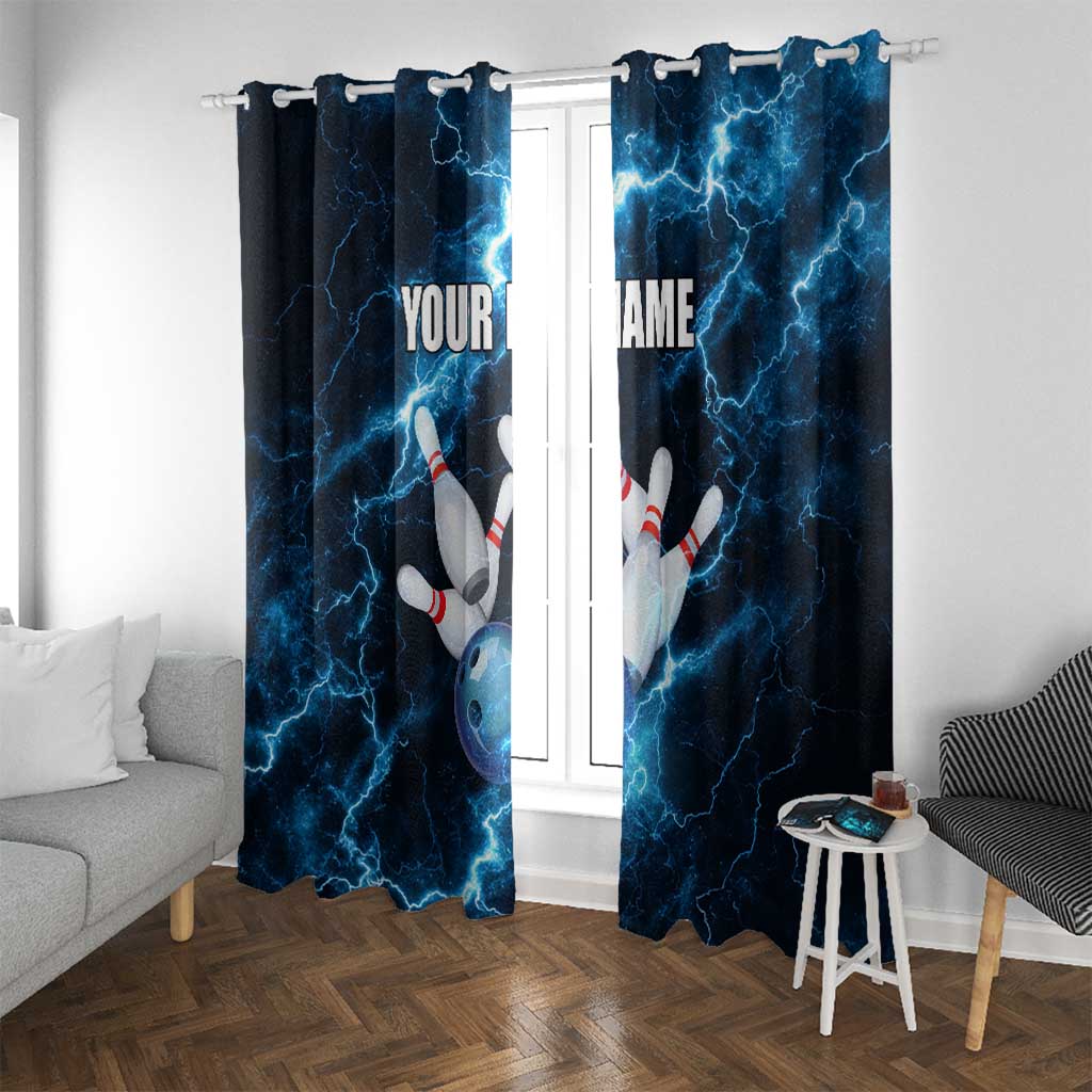 Personalized Bowling Ball Strike Graphic Window Curtain Blue Lightning Storm and Electric Energy - Wonder Print Shop