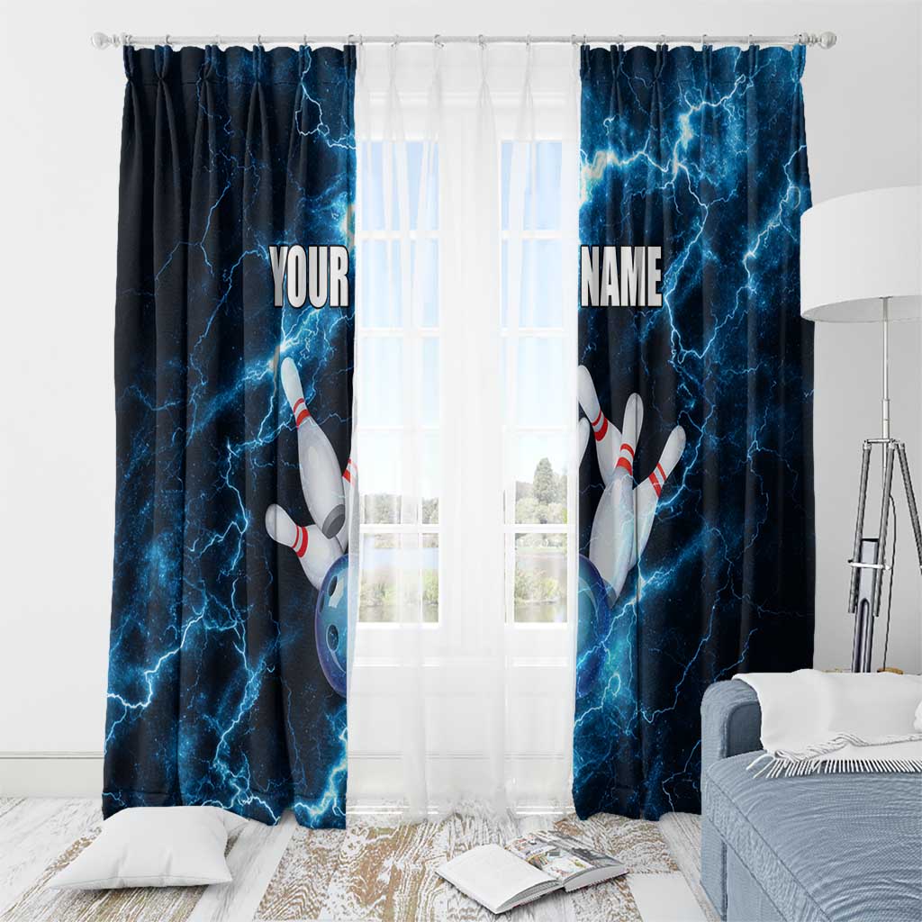 Personalized Bowling Ball Strike Graphic Window Curtain Blue Lightning Storm and Electric Energy - Wonder Print Shop