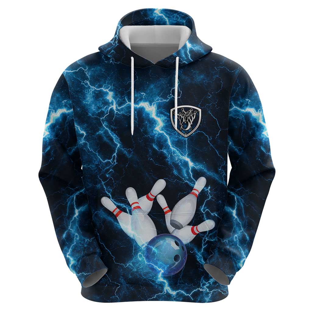 Personalized Bowling Ball Strike Graphic Zip Hoodie Blue Lightning Storm and Electric Energy - Wonder Print Shop