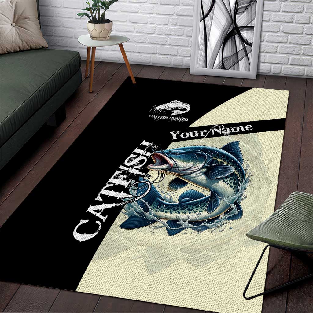 Catfish Fishing Customize Name Area Rug Splash Effect and Black Cream Split Design - Wonder Print Shop