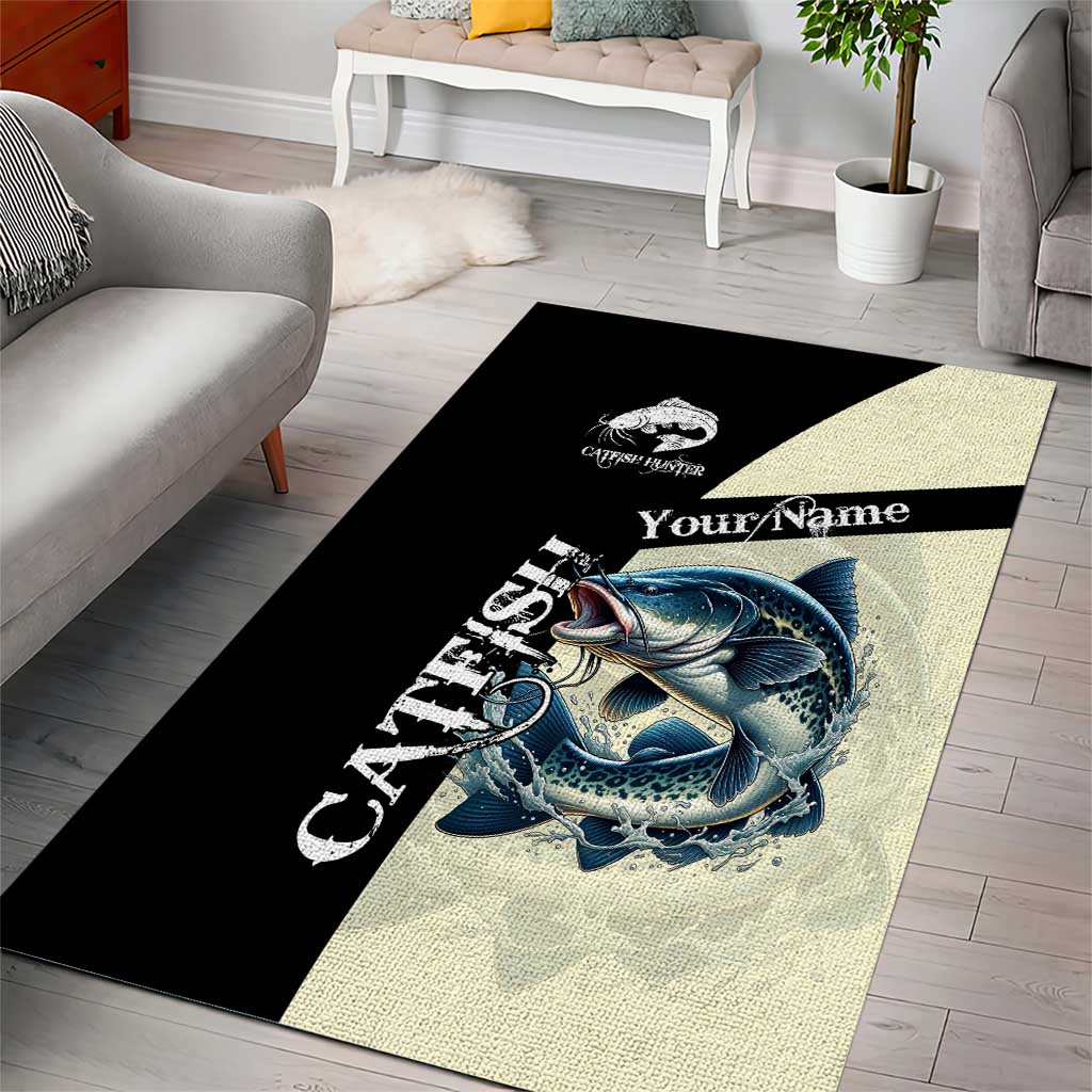 Catfish Fishing Customize Name Area Rug Splash Effect and Black Cream Split Design - Wonder Print Shop