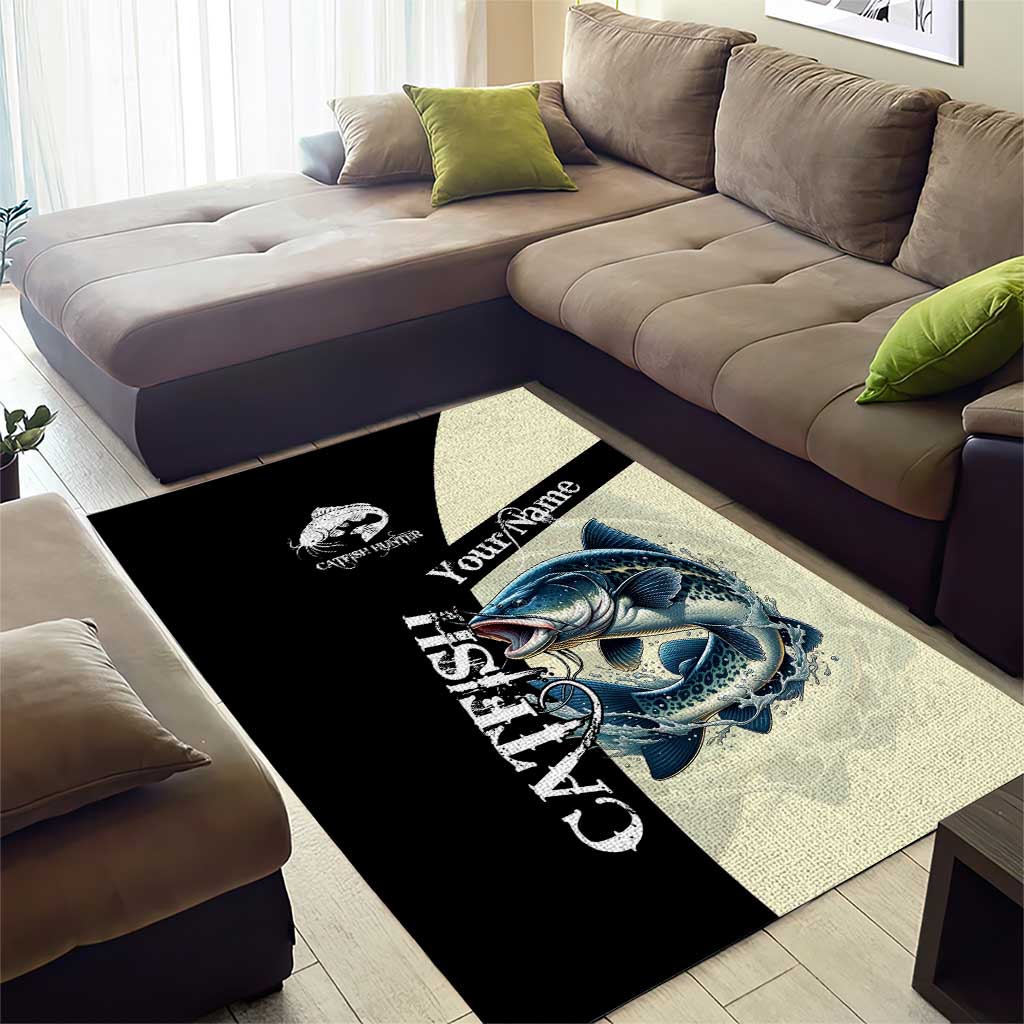 Catfish Fishing Customize Name Area Rug Splash Effect and Black Cream Split Design - Wonder Print Shop