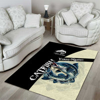 Catfish Fishing Customize Name Area Rug Splash Effect and Black Cream Split Design - Wonder Print Shop