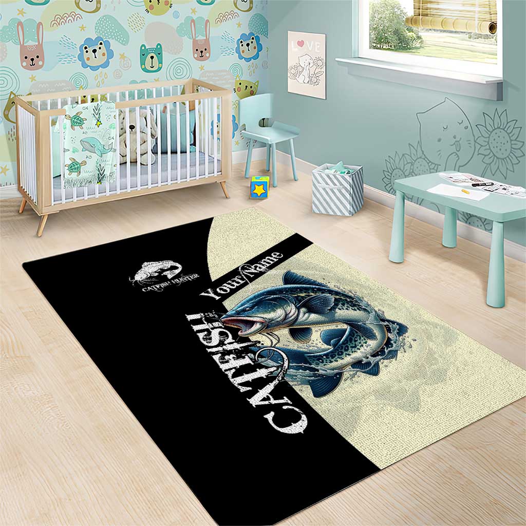 Catfish Fishing Customize Name Area Rug Splash Effect and Black Cream Split Design - Wonder Print Shop