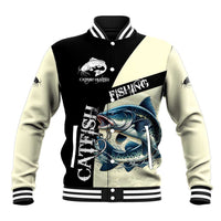 Catfish Fishing Customize Name Baseball Jacket Splash Effect and Black Cream Split Design - Wonder Print Shop