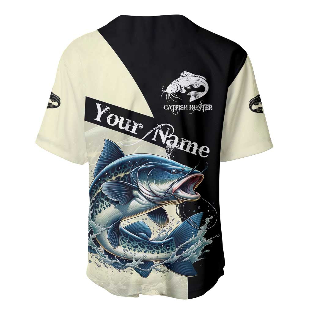 Catfish Fishing Customize Name Baseball Jersey Splash Effect and Black Cream Split Design - Wonder Print Shop