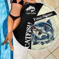 Catfish Fishing Customize Name Beach Blanket Splash Effect and Black Cream Split Design - Wonder Print Shop