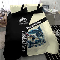Catfish Fishing Customize Name Bedding Set Splash Effect and Black Cream Split Design - Wonder Print Shop