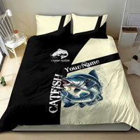 Catfish Fishing Customize Name Bedding Set Splash Effect and Black Cream Split Design - Wonder Print Shop